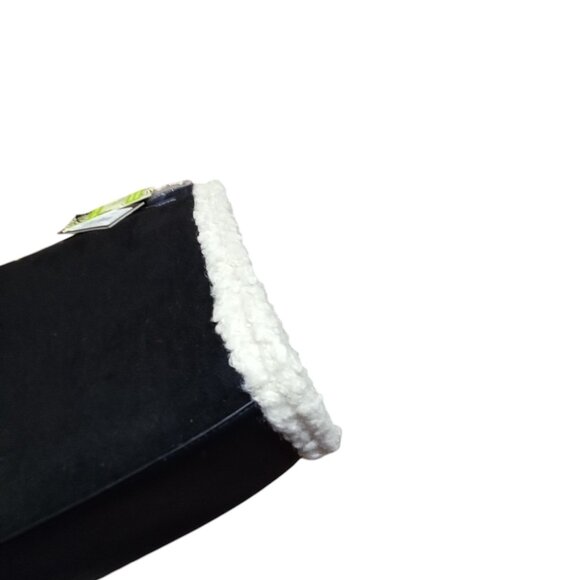 Badgley Mischka NEW Black Suede Like Fur Trimmed Satchel Working Lock & Key $159 - Picture 5 of 11